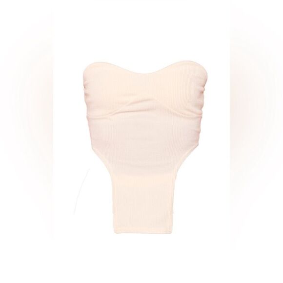 PrettyLittleThing Cream Crinkle Rib Curved Hem Corset Top US Size 2 - Picture 5 of 5